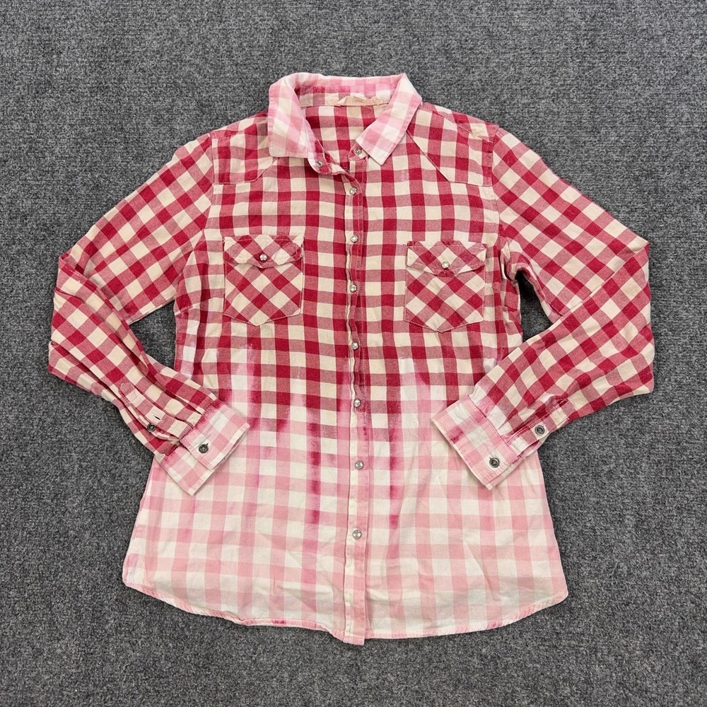 Lovestitch Shirt Womens M Red Plaid 100% Cotton Flannel Button Front Long Sleeve